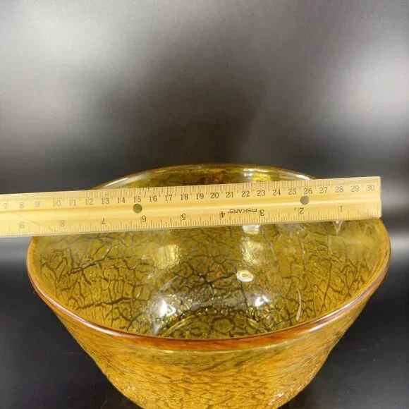 Studio Art Glass Large Bowl Dish Yellow Lava Texture HandBlown Glass Centerpiece